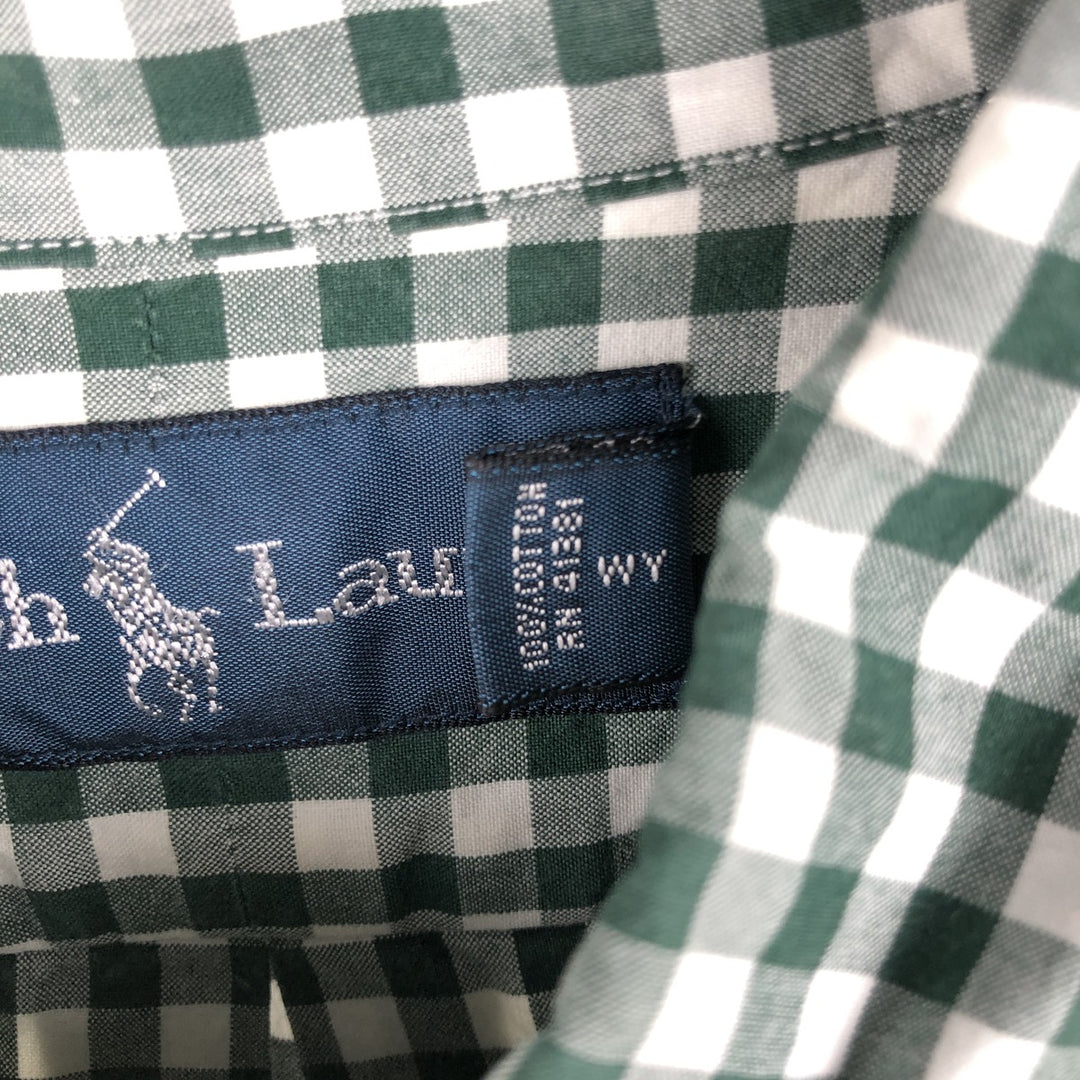 Ralph Lauren Gingham Check Long Sleeve Button-Down Check Shirt, Men's M Size cotton green type Vintage Second Hand