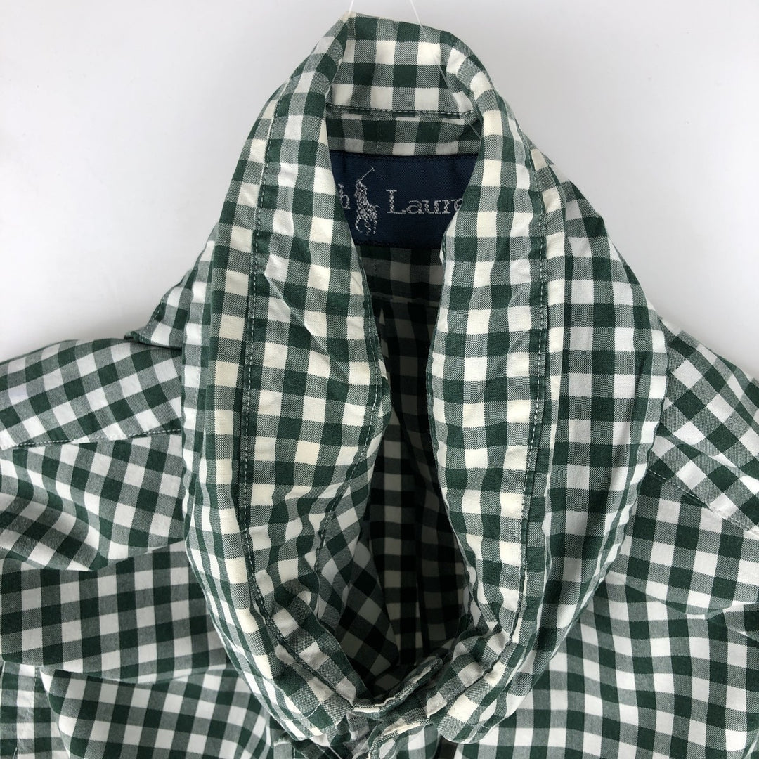 Ralph Lauren Gingham Check Long Sleeve Button-Down Check Shirt, Men's M Size cotton green type Vintage Second Hand