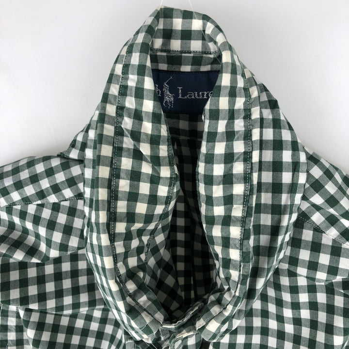 Ralph Lauren Gingham Check Long Sleeve Button-Down Check Shirt, Men's M Size cotton green type Vintage Second Hand