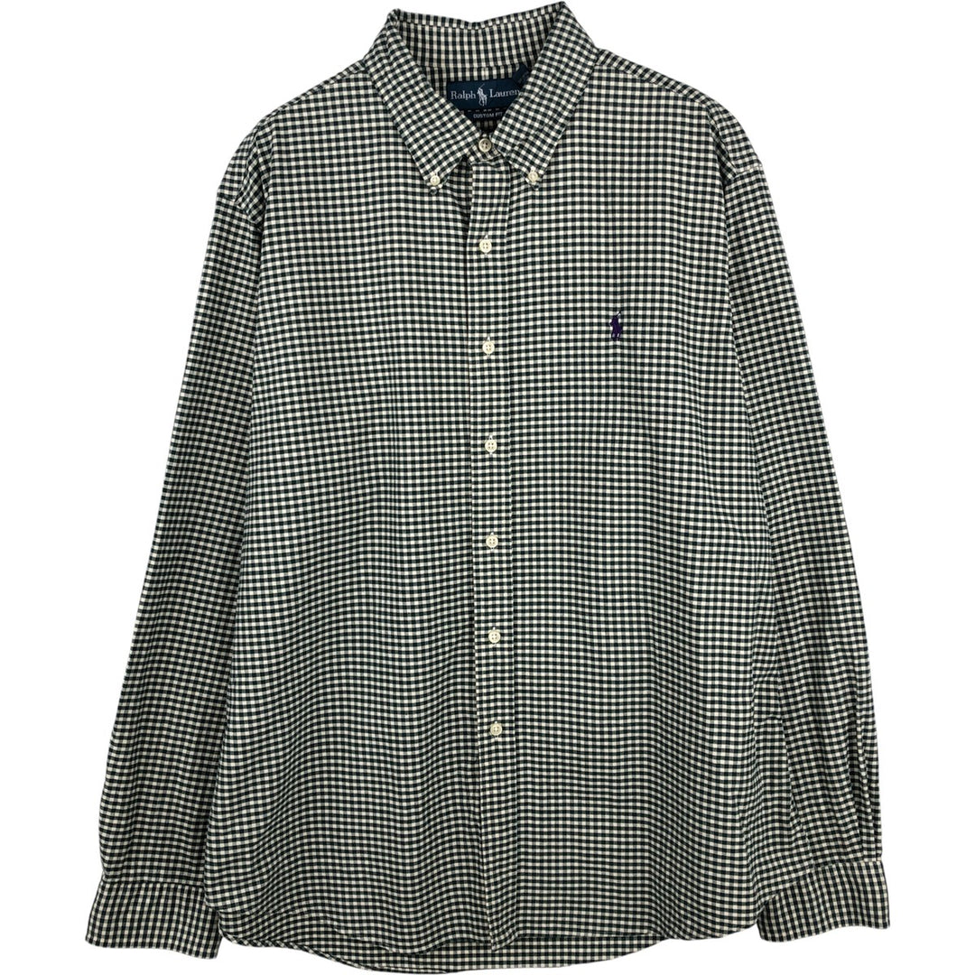Ralph Lauren CUSTOM FIT Gingham Check Long Sleeve Button Down Check Shirt Men's XL cotton Green type dark green Vintage Second Hand