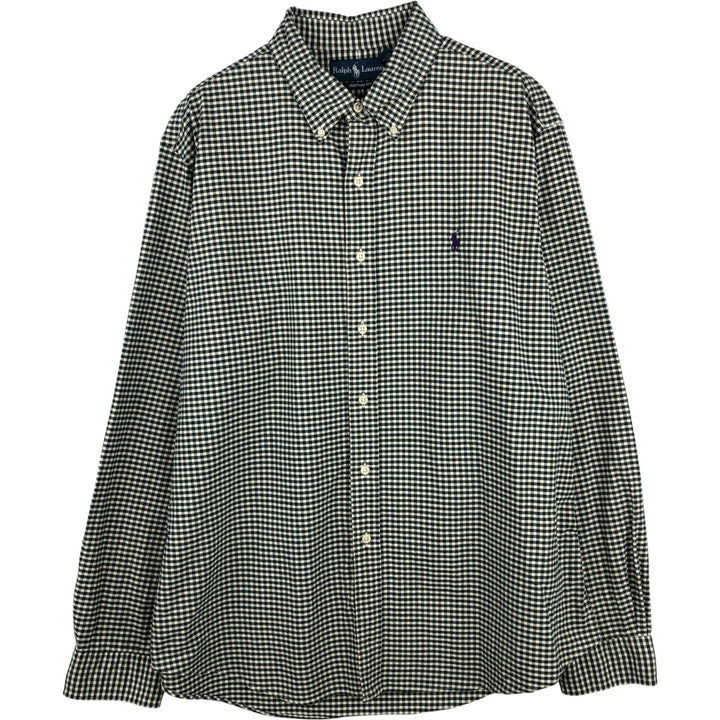 Ralph Lauren CUSTOM FIT Gingham Check Long Sleeve Button Down Check Shirt Men's XL cotton Green type dark green Vintage Second Hand
