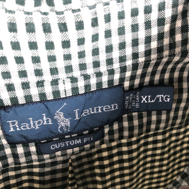Ralph Lauren CUSTOM FIT Gingham Check Long Sleeve Button Down Check Shirt Men's XL cotton Green type dark green Vintage Second Hand