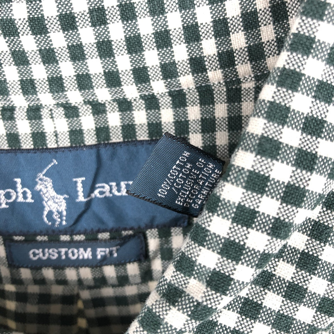 Ralph Lauren CUSTOM FIT Gingham Check Long Sleeve Button Down Check Shirt Men's XL cotton Green type dark green Vintage Second Hand
