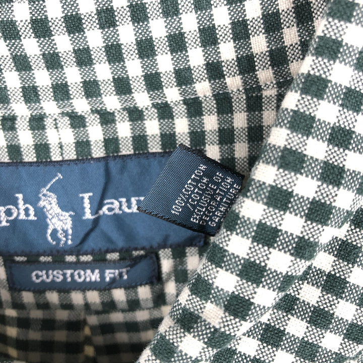 Ralph Lauren CUSTOM FIT Gingham Check Long Sleeve Button Down Check Shirt Men's XL cotton Green type dark green Vintage Second Hand