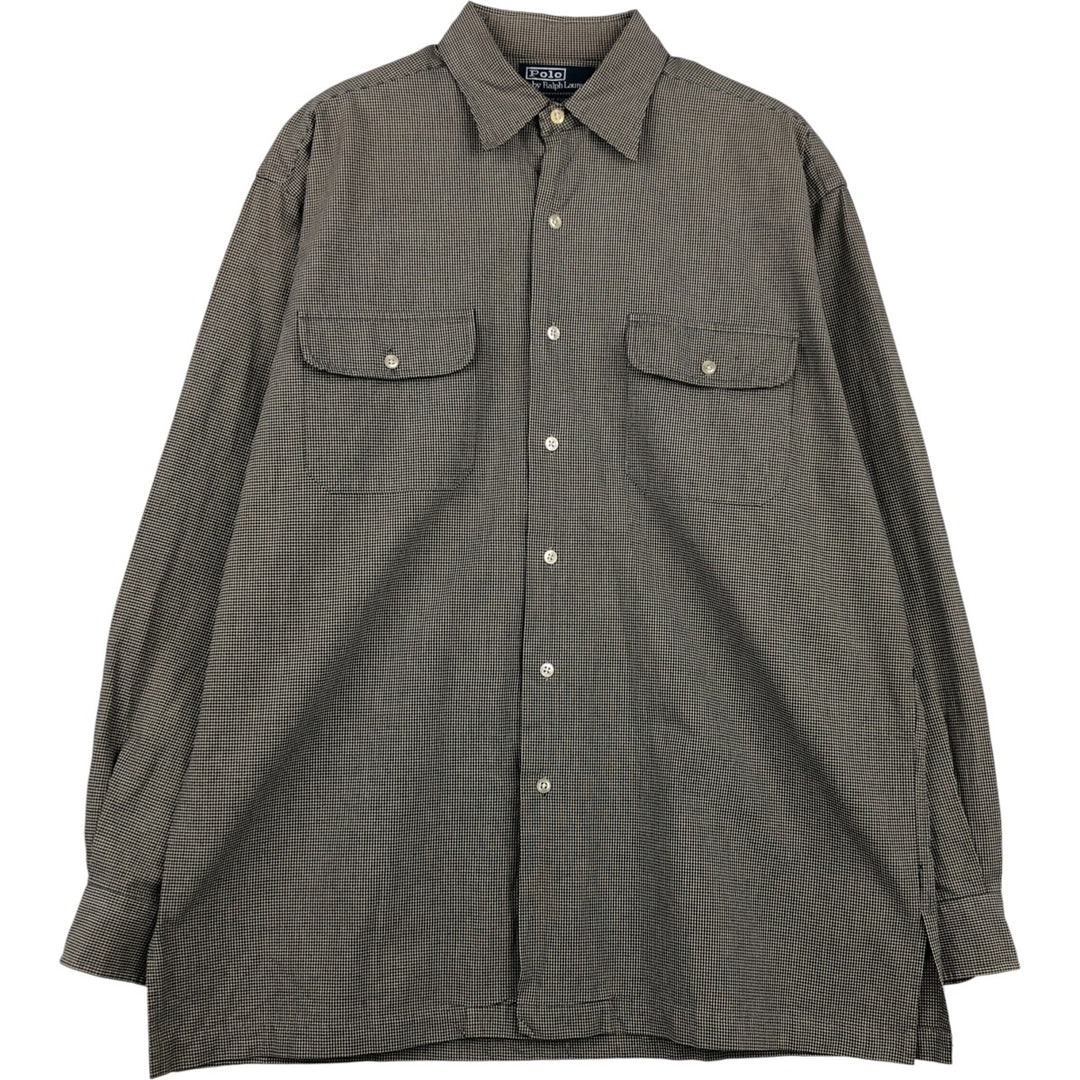 Ralph Lauren POLO by Ralph Lauren HULTON long-sleeved cotton check box shirt, men's size M cotton beige type brown Vintage Second Hand