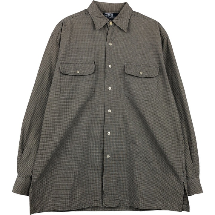 Ralph Lauren POLO by Ralph Lauren HULTON long-sleeved cotton check box shirt, men's size M cotton beige type brown Vintage Second Hand