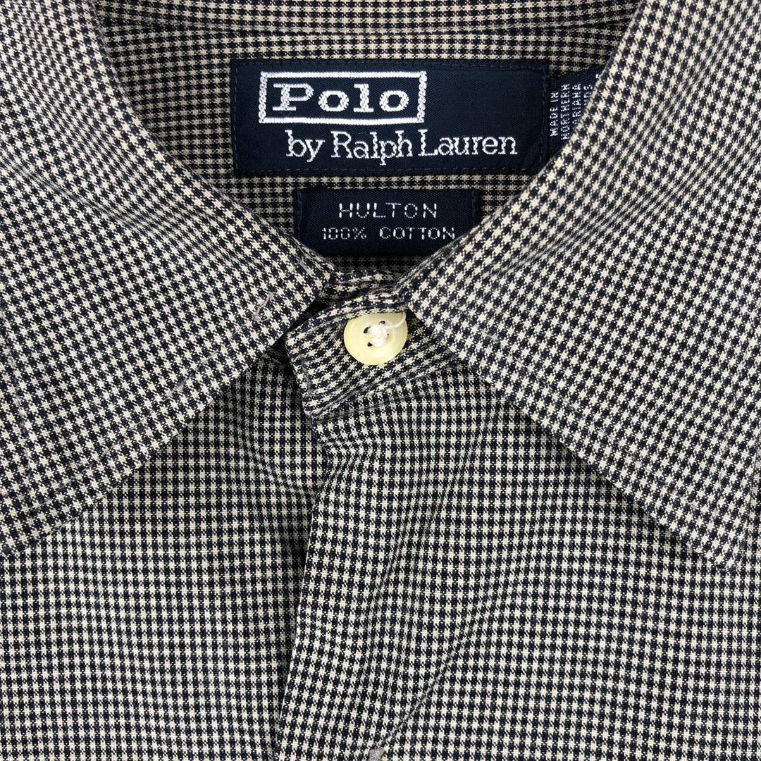 Ralph Lauren POLO by Ralph Lauren HULTON long-sleeved cotton check box shirt, men's size M cotton beige type brown Vintage Second Hand
