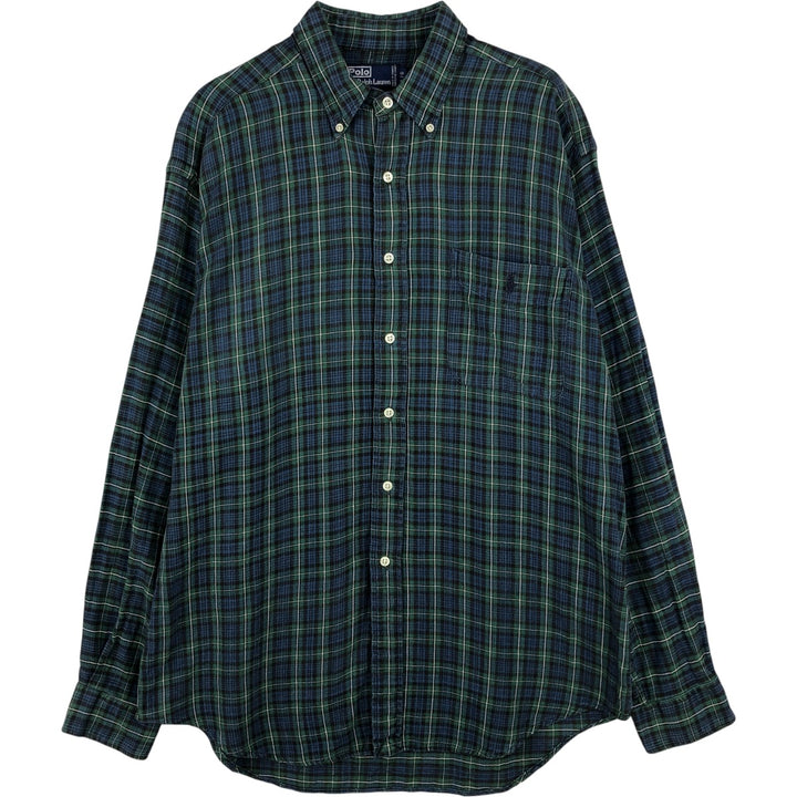 POLO by Ralph Lauren Blackwatch Check Long Sleeve Button-Down Check Shirt, Made in Canada, Men's Size L cotton blue type Vintage Second Hand