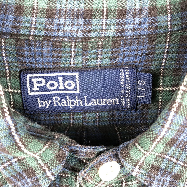 POLO by Ralph Lauren Blackwatch Check Long Sleeve Button-Down Check Shirt, Made in Canada, Men's Size L cotton blue type Vintage Second Hand