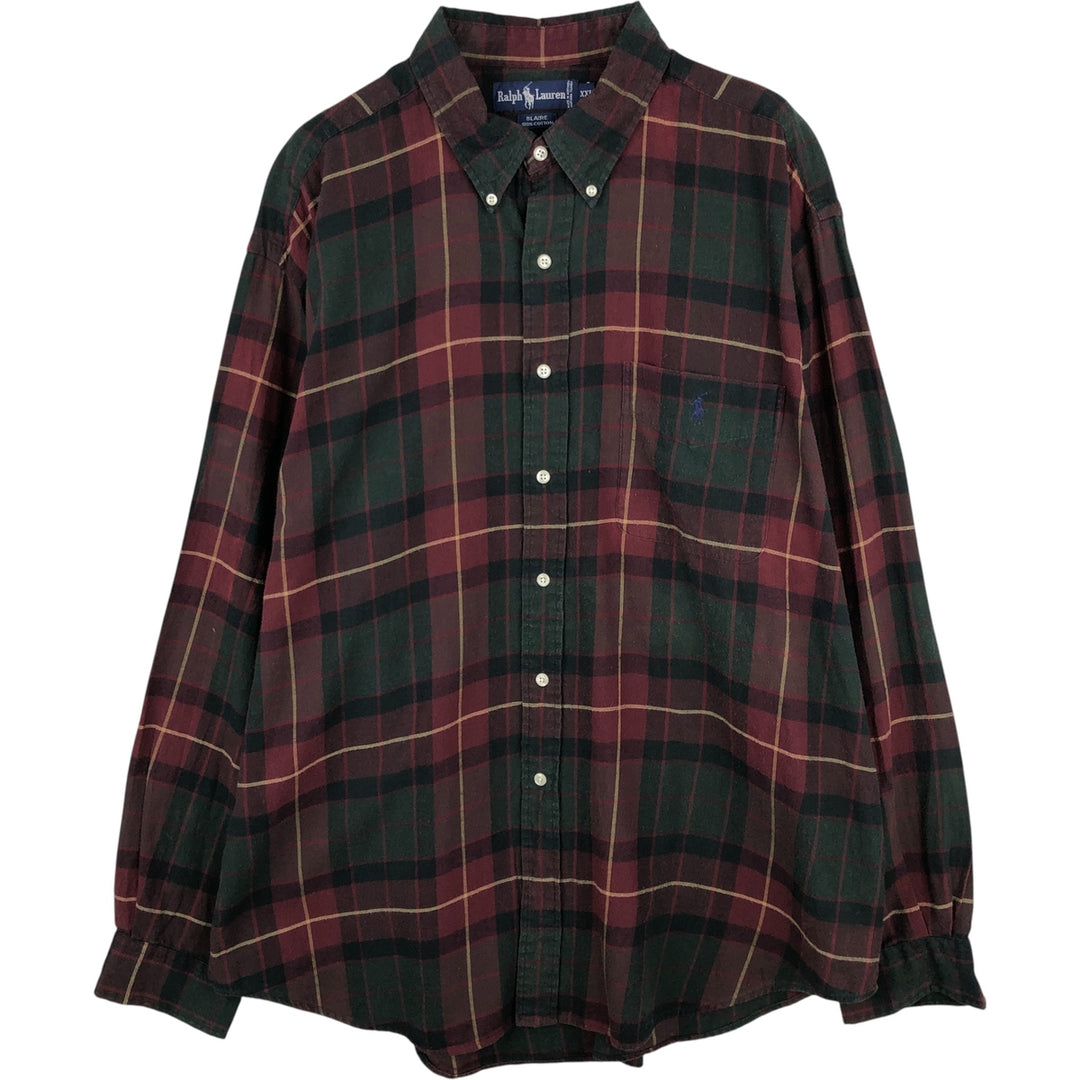 Ralph Lauren BLAIRE long sleeve button down check shirt, men's XXL size cotton Green type dark green Vintage Second Hand