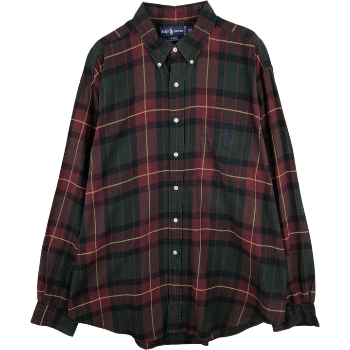Ralph Lauren BLAIRE long sleeve button down check shirt, men's XXL size cotton Green type dark green Vintage Second Hand