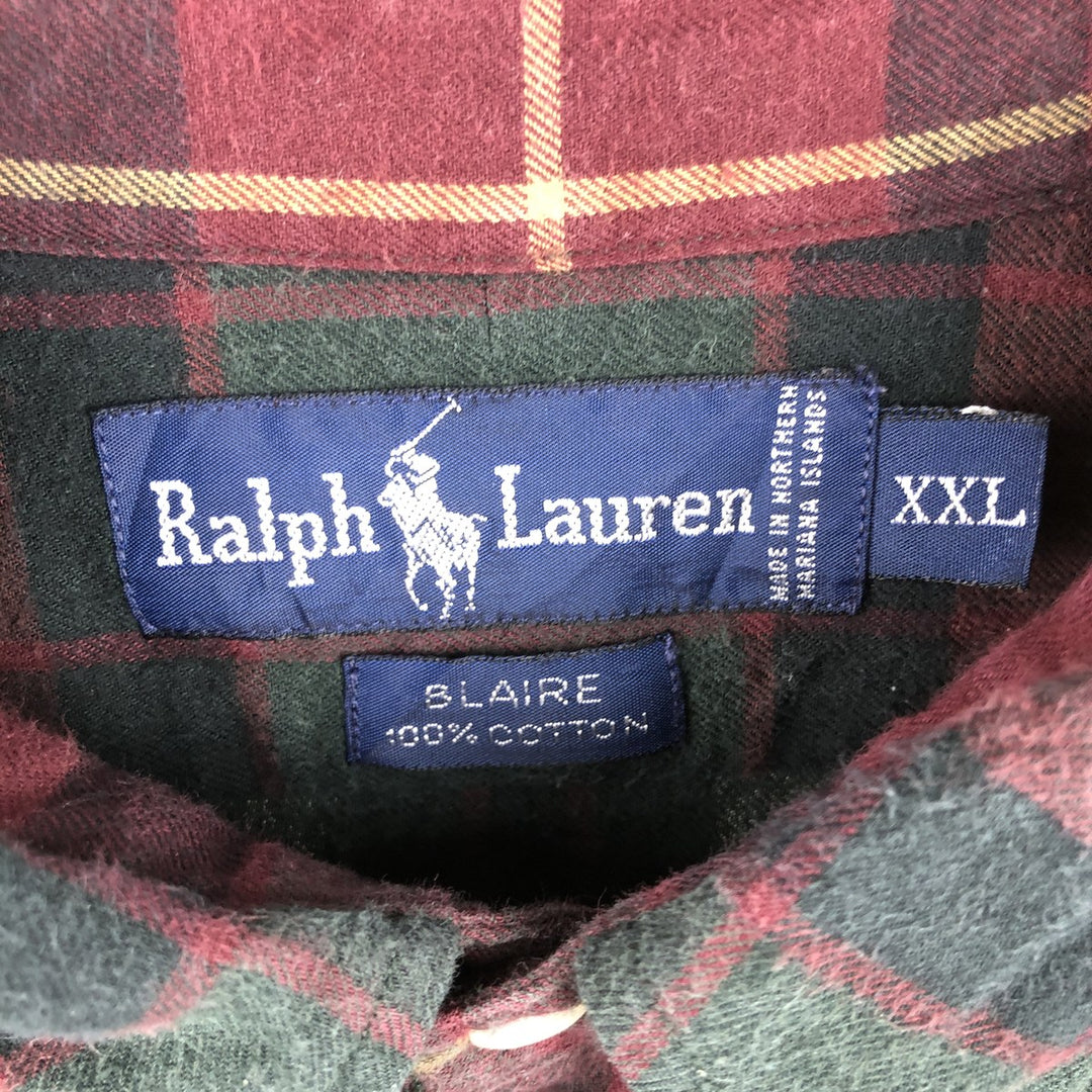 Ralph Lauren BLAIRE long sleeve button down check shirt, men's XXL size cotton Green type dark green Vintage Second Hand