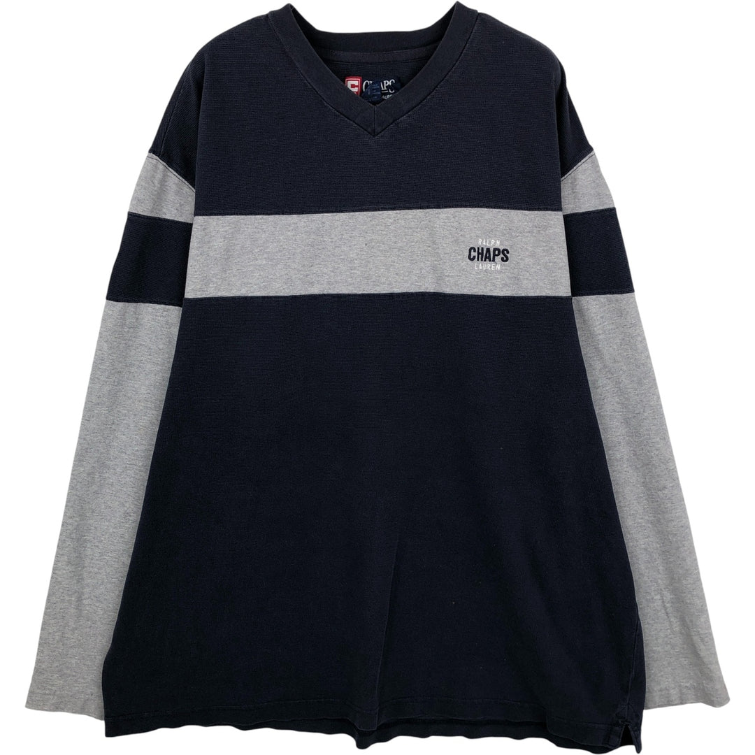 Ralph Lauren CHAPS V-neck thermal long T-shirt, men's size XL cotton navy blue type Vintage Second Hand