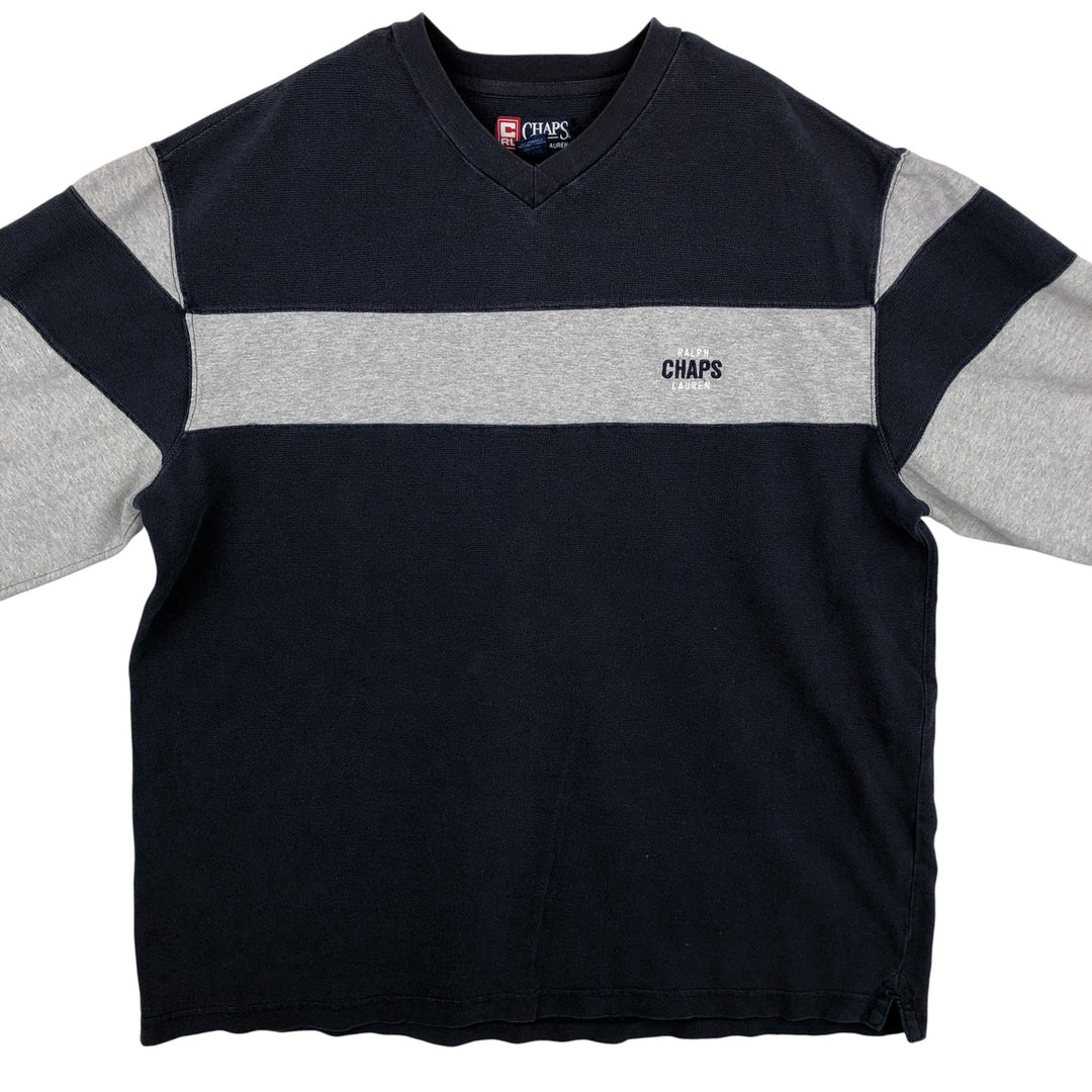 Ralph Lauren CHAPS V-neck thermal long T-shirt, men's size XL cotton navy blue type Vintage Second Hand
