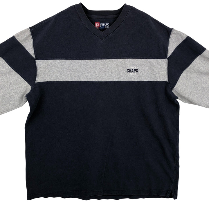 Ralph Lauren CHAPS V-neck thermal long T-shirt, men's size XL cotton navy blue type Vintage Second Hand
