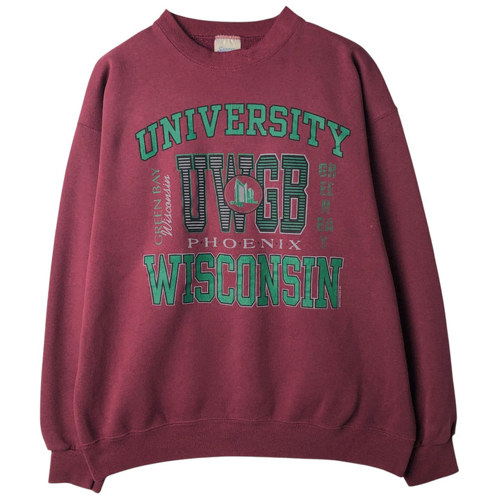 90'S Santee University of Wisconsin College Sweatshirt, Made in USA, Men's Size XL, Vintage cotton Red type red-purple Vintage Second Hand