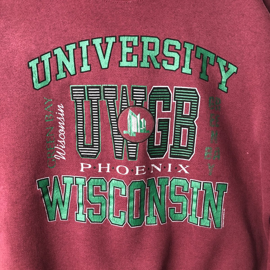 90'S Santee University of Wisconsin College Sweatshirt, Made in USA, Men's Size XL, Vintage cotton Red type red-purple Vintage Second Hand