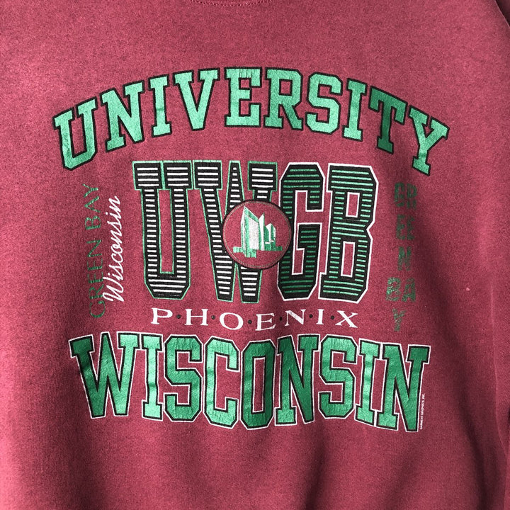 90'S Santee University of Wisconsin College Sweatshirt, Made in USA, Men's Size XL, Vintage cotton Red type red-purple Vintage Second Hand