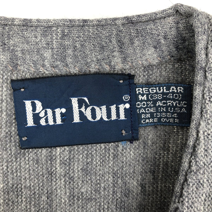 Vintage 1980'S Par Four acrylic knit cardigan, made in the USA, size M, men's. acrylic gray type Vintage Second Hand
