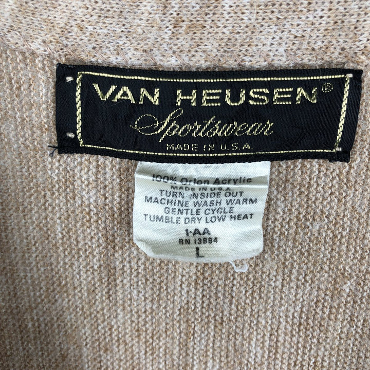 Vintage 70s-80'S Van Heusen acrylic knit cardigan, made in the USA, size L, men's. Oron Acrylic Beige type Vintage Second Hand