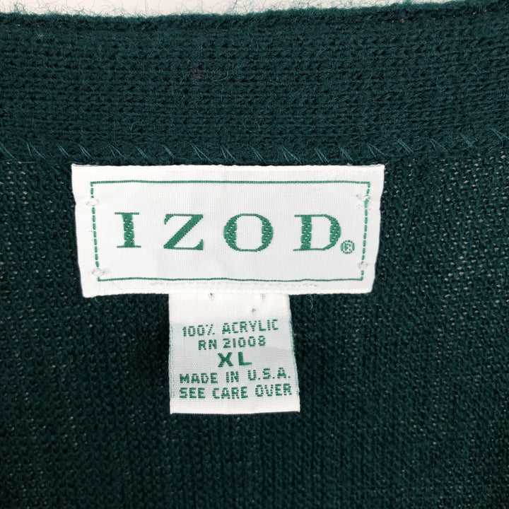 90'S IZOD acrylic knit cardigan, made in the USA, men's size XL, vintage acrylic Green type dark green Vintage Second Hand