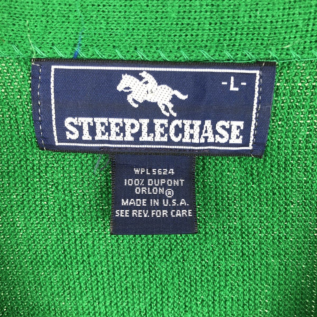 Vintage 90'S Steeplechase acrylic knit cardigan, made in the USA, size L, men's Oron Acrylic green type Vintage Second Hand