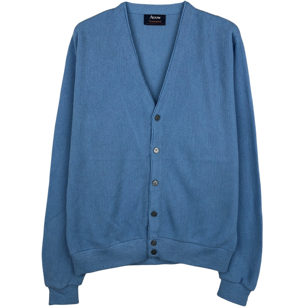 90s-00'S Arrow Tournament Acrylic Knit Cardigan, Made in USA, Men's Size L, Vintage Oron Acrylic Blue type light blue Vintage Second Hand