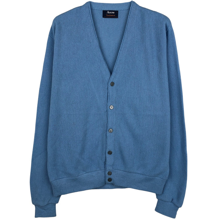 90s-00'S Arrow Tournament Acrylic Knit Cardigan, Made in USA, Men's Size L, Vintage Oron Acrylic Blue type light blue Vintage Second Hand