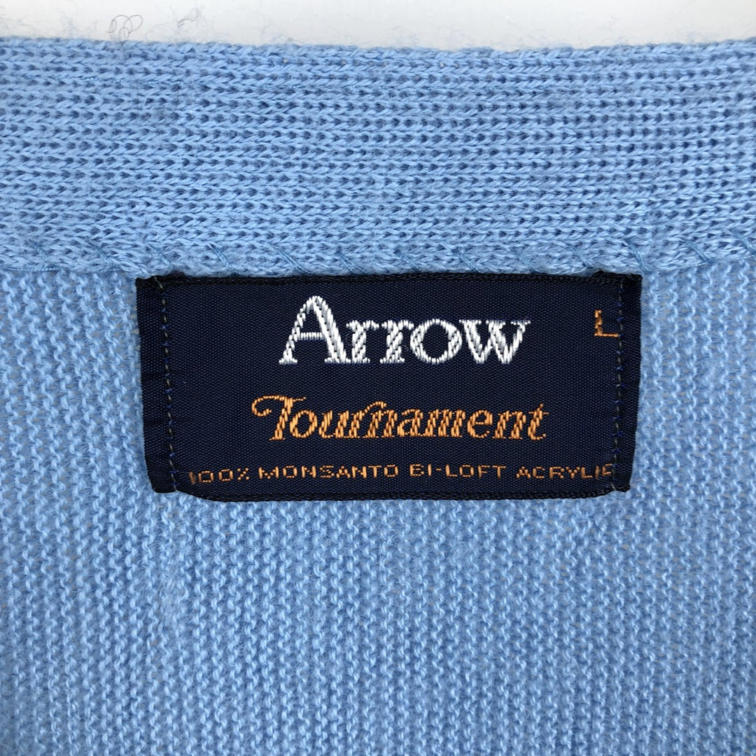 90s-00'S Arrow Tournament Acrylic Knit Cardigan, Made in USA, Men's Size L, Vintage Oron Acrylic Blue type light blue Vintage Second Hand