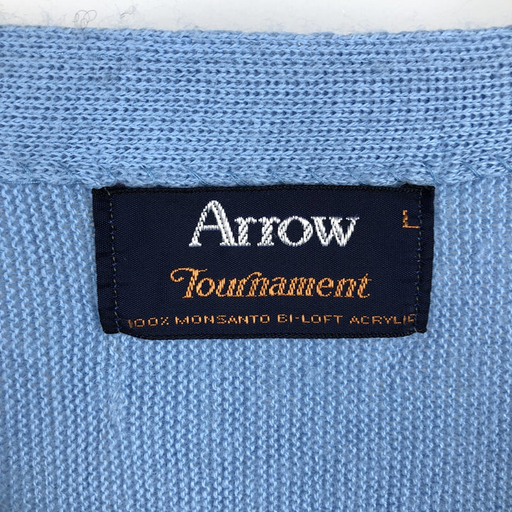 90s-00'S Arrow Tournament Acrylic Knit Cardigan, Made in USA, Men's Size L, Vintage Oron Acrylic Blue type light blue Vintage Second Hand