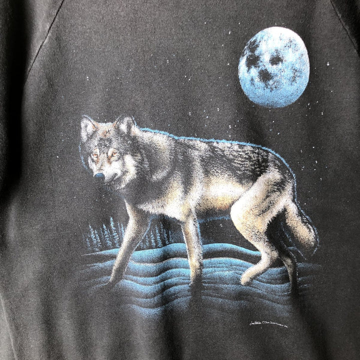Vintage 90'S SUN SPORTSWEAR Inc. Wolf Pattern Animal Sweatshirt, Men's Size L cotton black type Vintage Second Hand