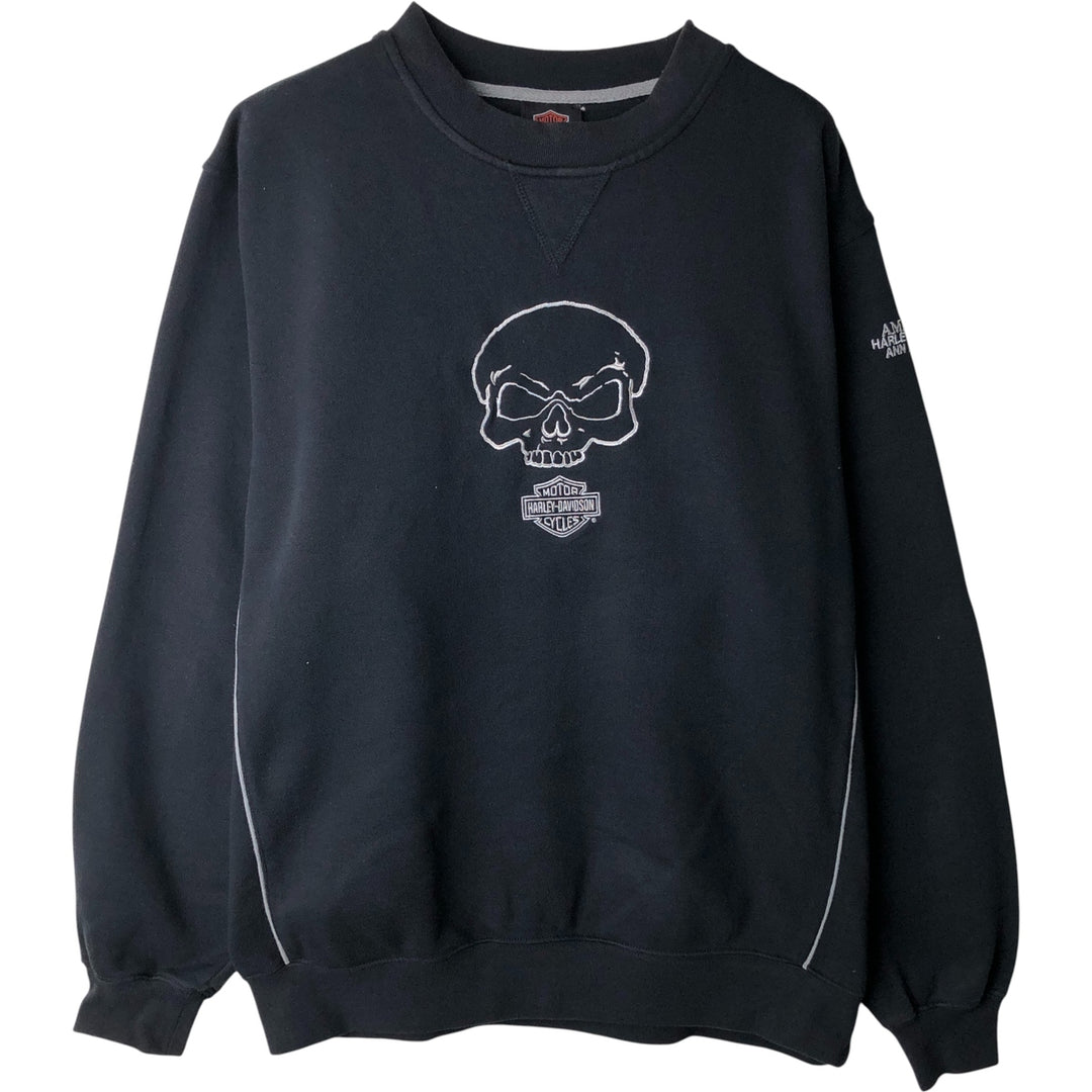 Harley-Davidson Skull Pattern Advertising Sweatshirt, Men's Size Medium cotton black type Vintage Second Hand