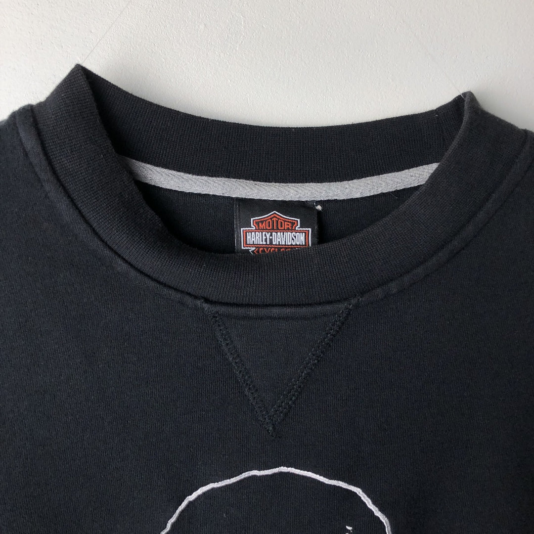 Harley-Davidson Skull Pattern Advertising Sweatshirt, Men's Size Medium cotton black type Vintage Second Hand
