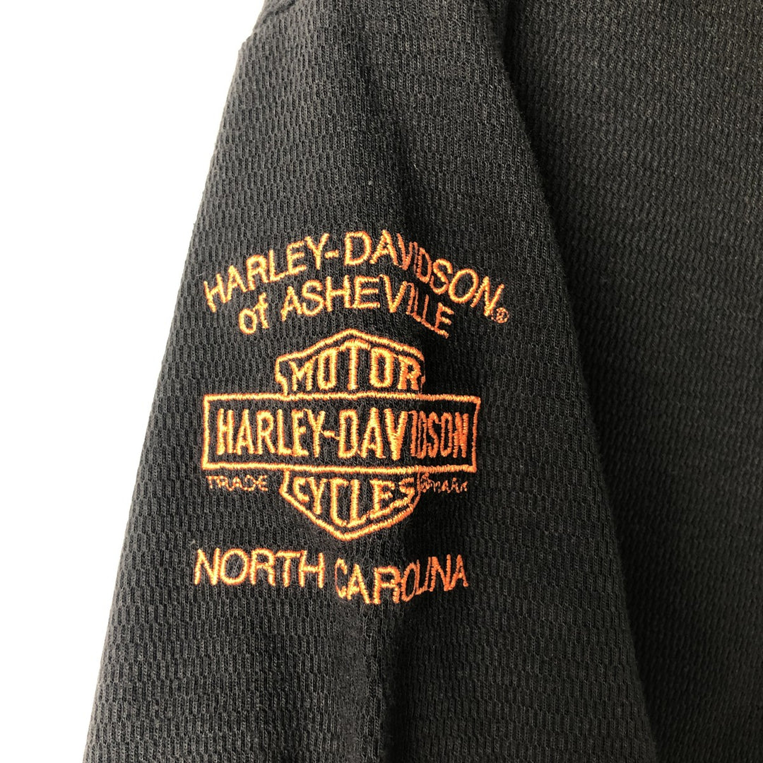 Harley-Davidson Skull Pattern Thermal Long T-Shirt, Honeycomb, Men's XXL cotton black type Vintage Second Hand