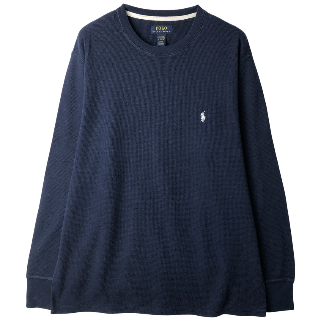 Ralph Lauren POLO RALPH LAUREN SLEEPWEAR Thermal Long-Sleeve T-Shirt, Waffle Knit, Made in Cambodia, Men's Size XL (approx.) cotton navy blue type Vintage Second Hand