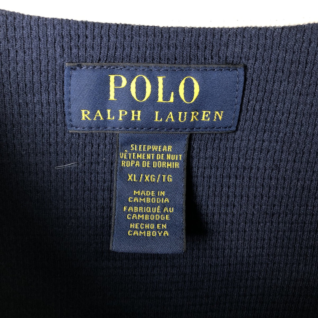 Ralph Lauren POLO RALPH LAUREN SLEEPWEAR Thermal Long-Sleeve T-Shirt, Waffle Knit, Made in Cambodia, Men's Size XL (approx.) cotton navy blue type Vintage Second Hand