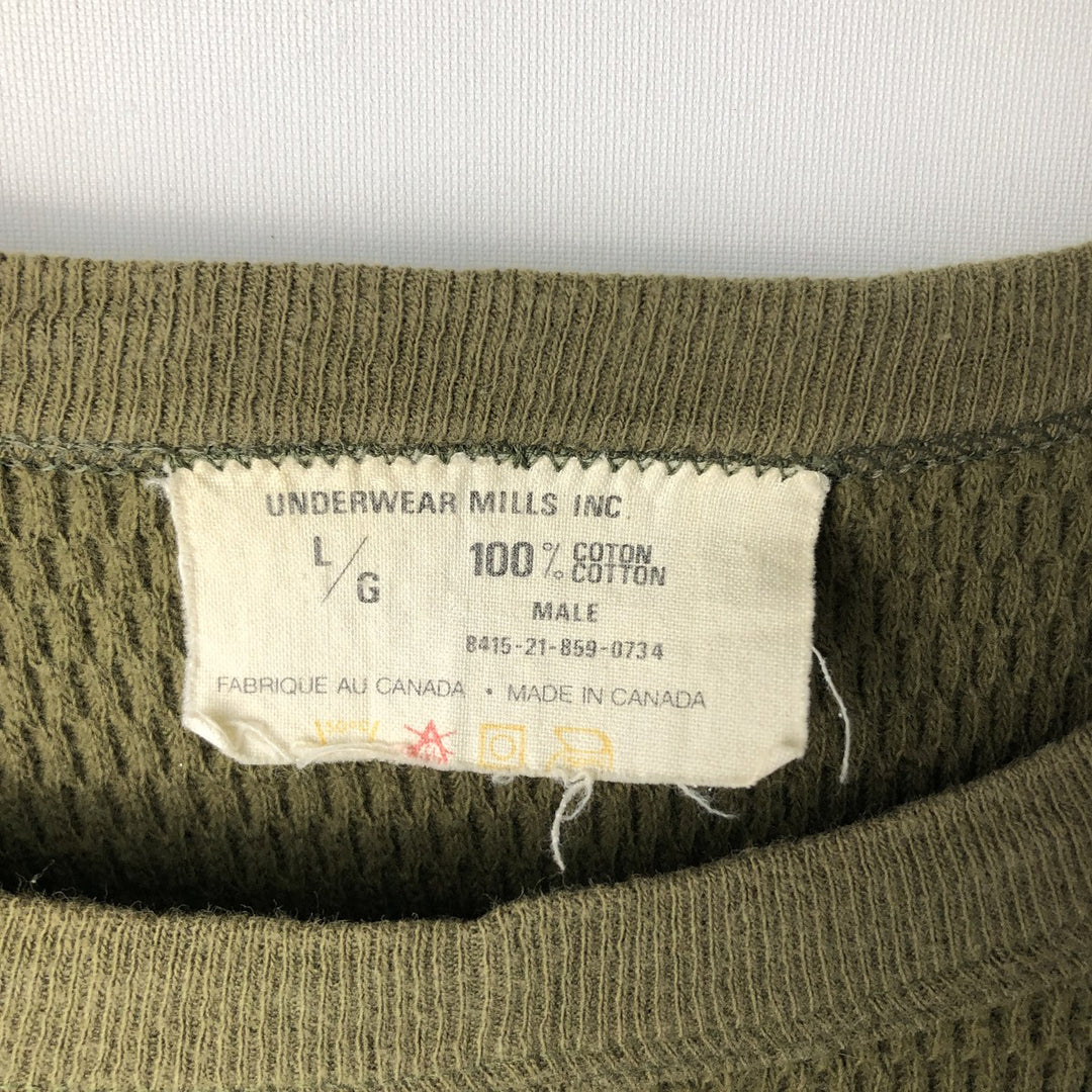 UNDERWEAR MILLS INC. Thermal Long-Sleeve T-Shirt, Honeycomb Pattern, Men's Size L (equivalent) cotton Khaki type Vintage Second Hand