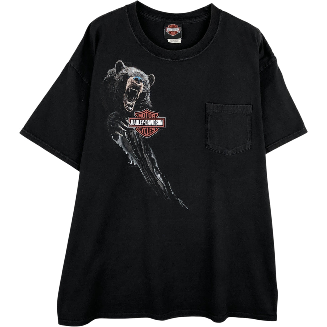 Harley-Davidson Bear Pattern Motorcycle T-Shirt, Men's Size XL (approx.) cotton black type Vintage Second Hand