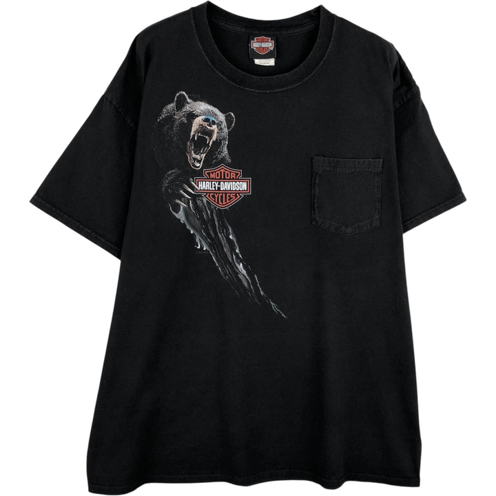 Harley-Davidson Bear Pattern Motorcycle T-Shirt, Men's Size XL (approx.) cotton black type Vintage Second Hand