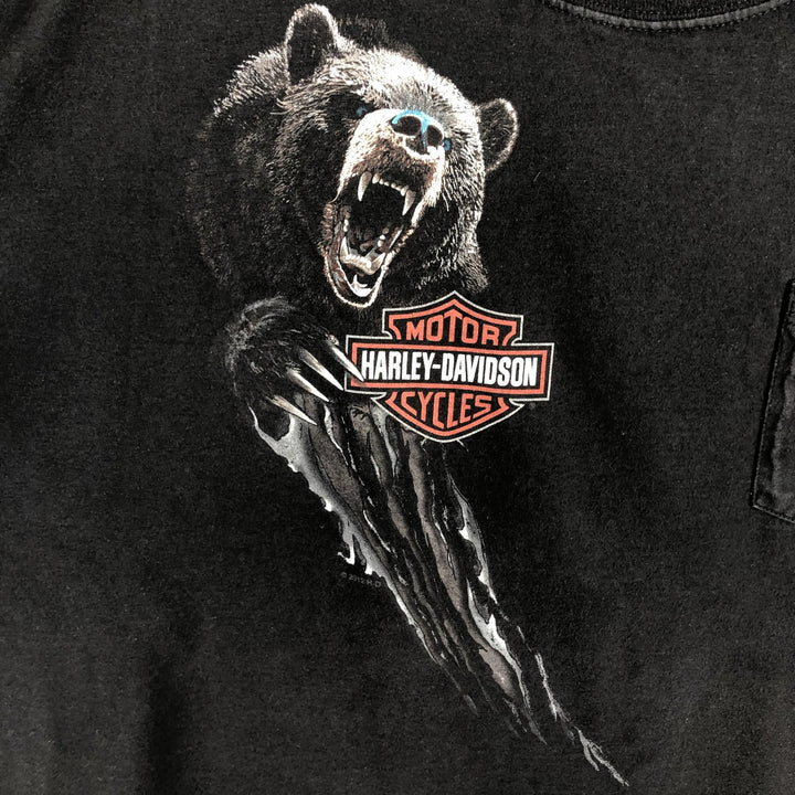 Harley-Davidson Bear Pattern Motorcycle T-Shirt, Men's Size XL (approx.) cotton black type Vintage Second Hand