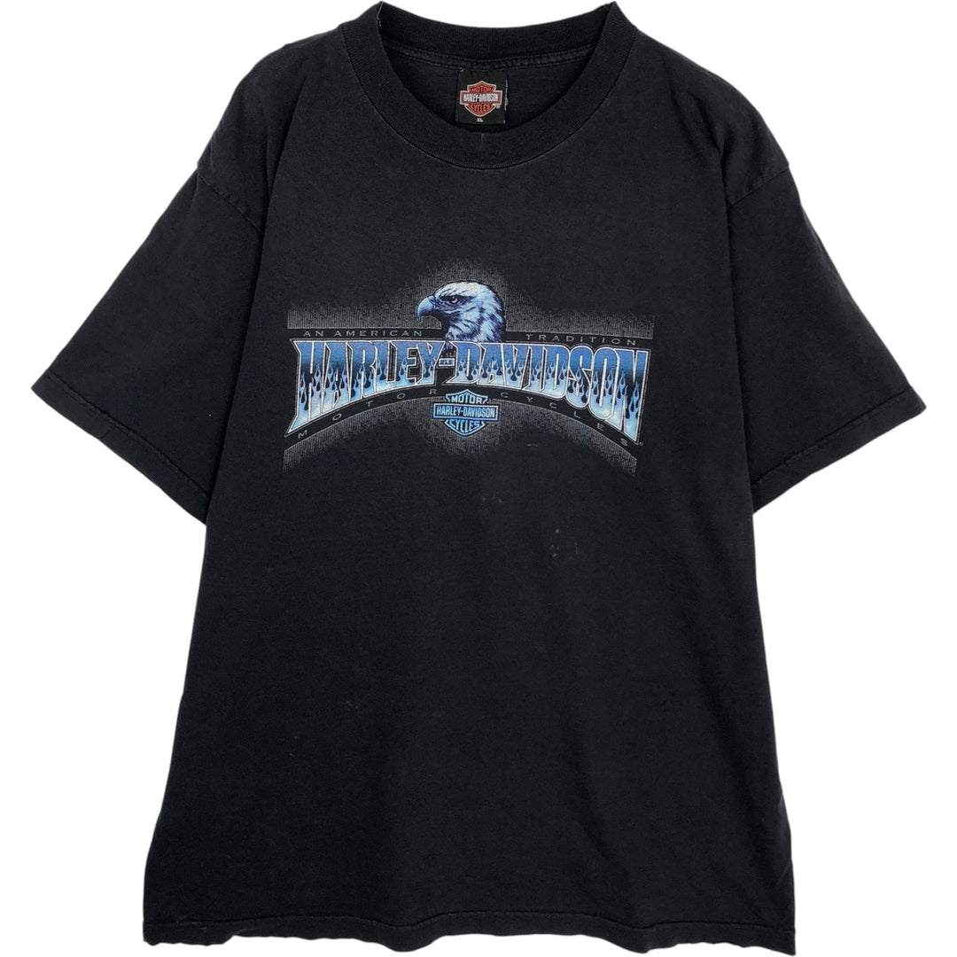 00'S Harley-Davidson Eagle Pattern Motorcycle Bike T-shirt Men's XL unclear black type Vintage Second Hand