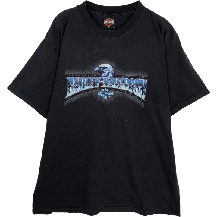 00'S Harley-Davidson Eagle Pattern Motorcycle Bike T-shirt Men's XL unclear black type Vintage Second Hand