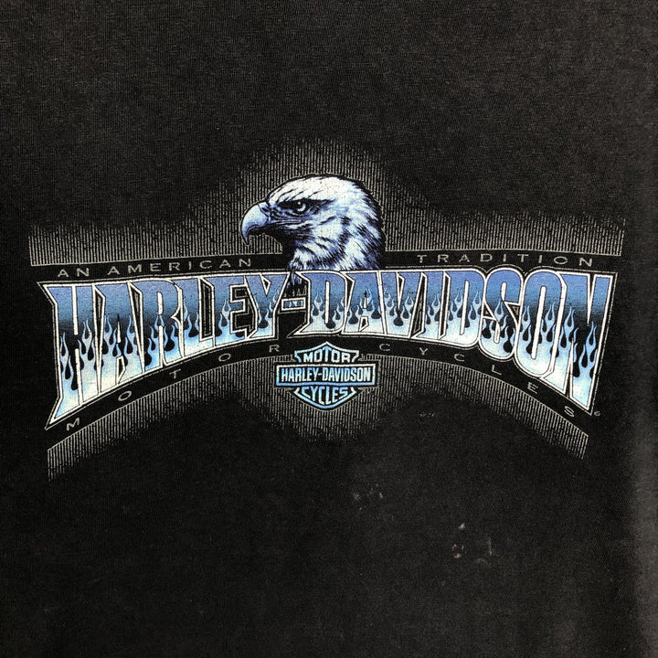 00'S Harley-Davidson Eagle Pattern Motorcycle Bike T-shirt Men's XL unclear black type Vintage Second Hand
