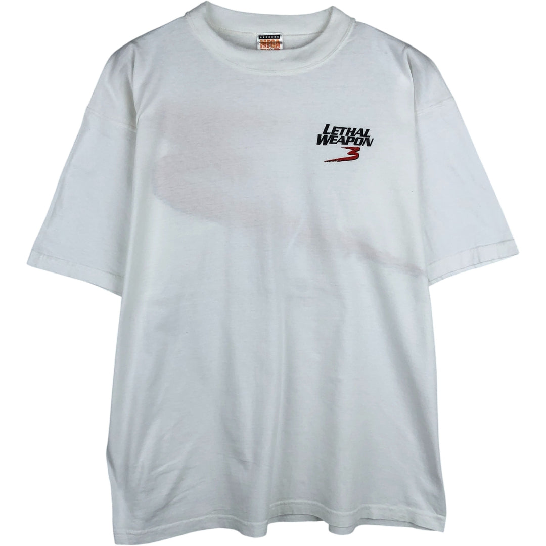 90'S MEGA TOP LETHAL WEAPON 3 Movie T-Shirt, Men's, Size L, Vintage cotton white type Vintage Second Hand
