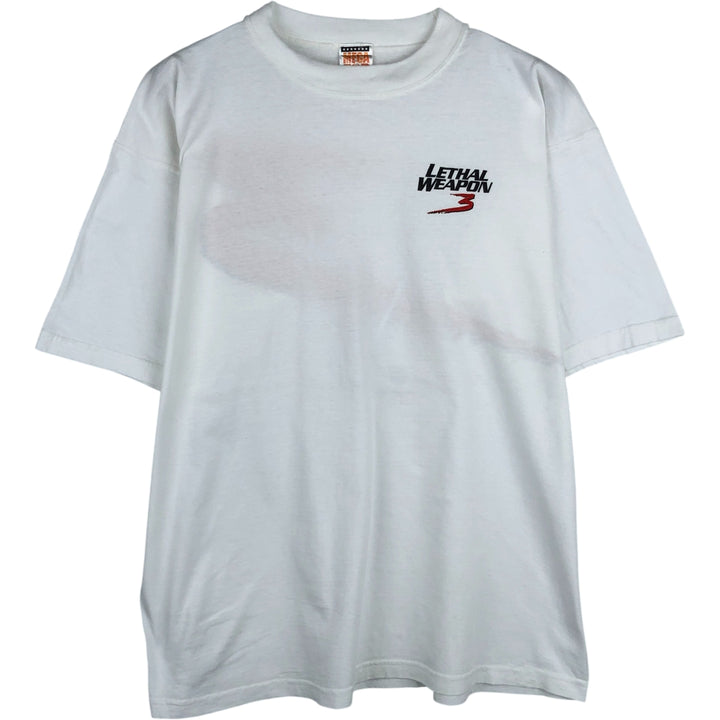 90'S MEGA TOP LETHAL WEAPON 3 Movie T-Shirt, Men's, Size L, Vintage cotton white type Vintage Second Hand