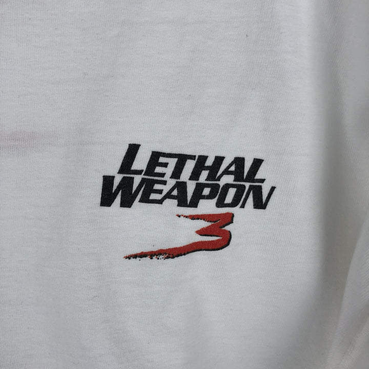90'S MEGA TOP LETHAL WEAPON 3 Movie T-Shirt, Men's, Size L, Vintage cotton white type Vintage Second Hand