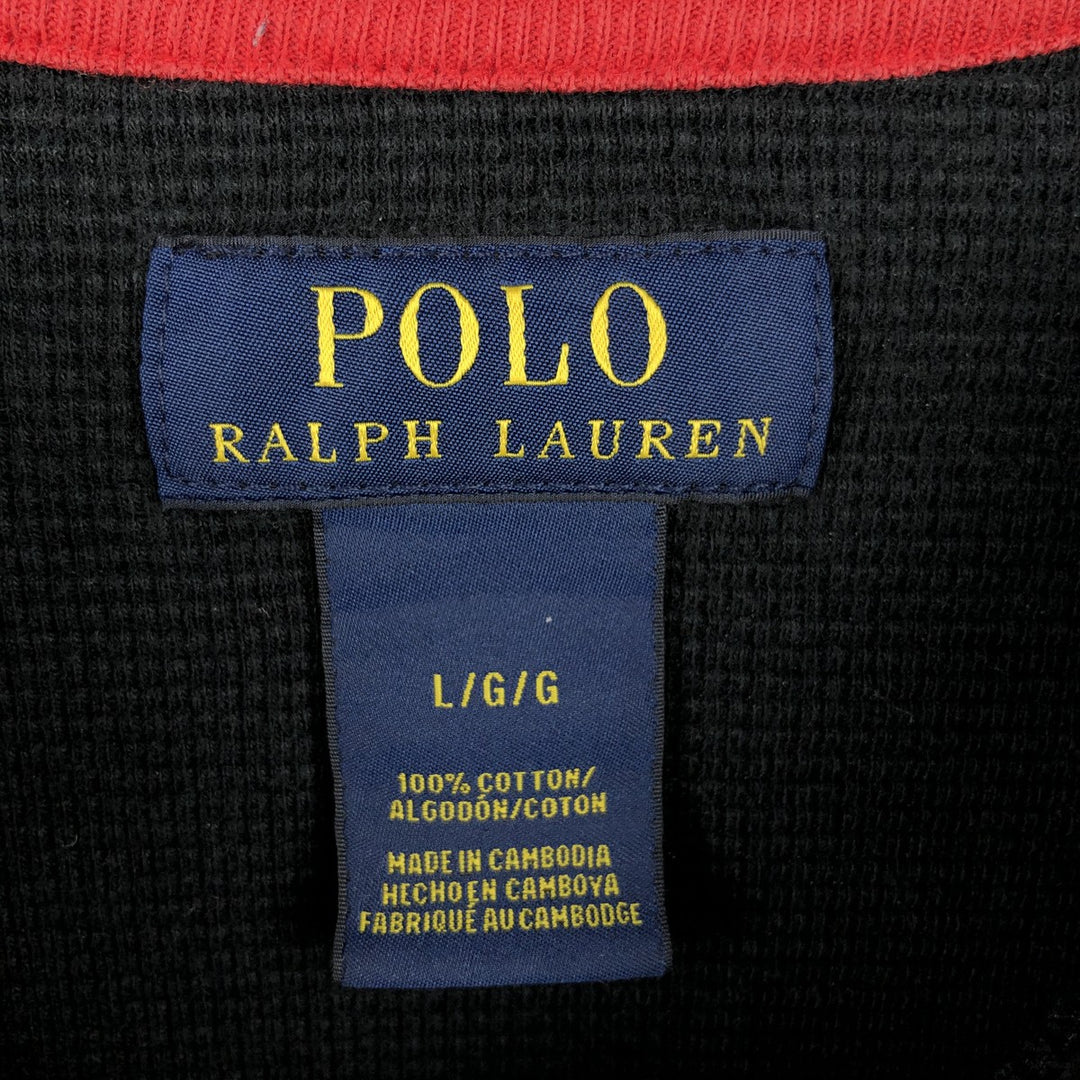 Ralph Lauren POLO RALPH LAUREN Thermal Ron T Waffle Men's L size cotton black type Vintage Second Hand