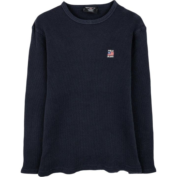 2000'S Ralph Lauren Polo Jeans Company Thermal Long T-Shirt, Waffle, Men's Size L cotton black type Vintage Second Hand