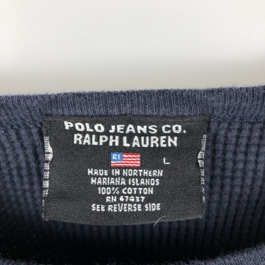 2000'S Ralph Lauren Polo Jeans Company Thermal Long T-Shirt, Waffle, Men's Size L cotton black type Vintage Second Hand