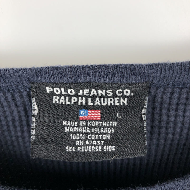 2000'S Ralph Lauren Polo Jeans Company Thermal Long T-Shirt, Waffle, Men's Size L cotton black type Vintage Second Hand